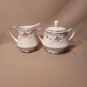 Noritake Adagio 7237 Sugar Bowl with Lid and Creamer Pitcher Set EXCELLENT!